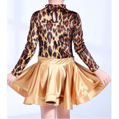 Leopard printed latin dresses  for children kids girls competition stage performance professional ballroom salsa chacha dancing costumes